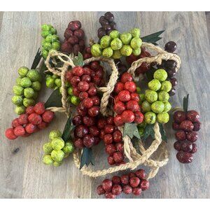 20 Hand Made Paper Mache Gloss Finish Bright Grapes on 2 Ropes 5" To 6" w Leaves